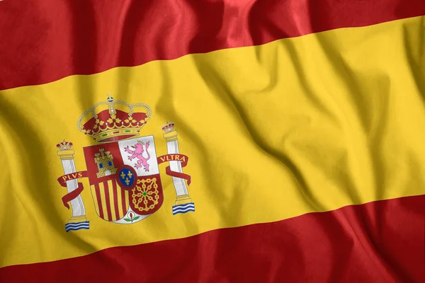 Den Spanien flaggan vajar i vinden. Färgglada flagga i Spanien. Patriotism, patriotiska symbol. — Stockfoto