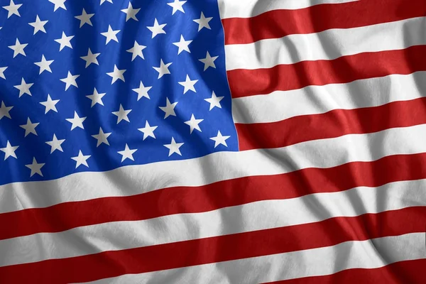 De Amerikaan, Usa vlag vliegt in de wind. Kleurrijke nationale vlag van Amerika, Verenigde Staten. Patriottisme, patriottische symbool. — Stockfoto