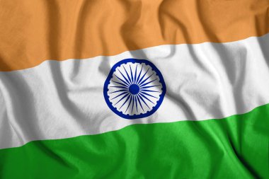 Hindistan bayrağı havada uçar. Hindistan'ın renkli ulusal bayrak. Vatanseverlik, vatansever sembolü.