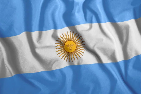アルゼンチンの旗が風に飛ぶ アルゼンチンのカラフルな国旗 愛国心 愛国心が強い記号 — ストック写真