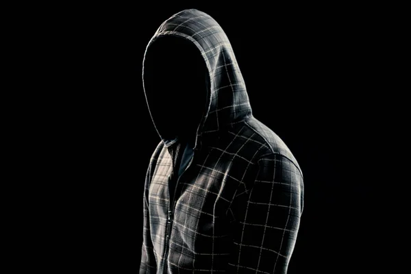 Portrait Silhouette Man Hood Black Background His Face Visible Concept — Stock Photo, Image