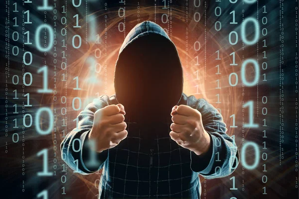 Hacker Kap Hacker Attack Silhouet Van Man Mixed Media Het — Stockfoto