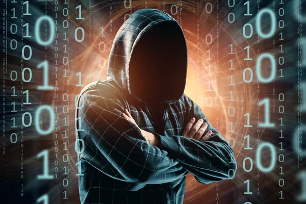 Hacker Kap Hacker Attack Silhouet Van Man Mixed Media Het — Stockfoto