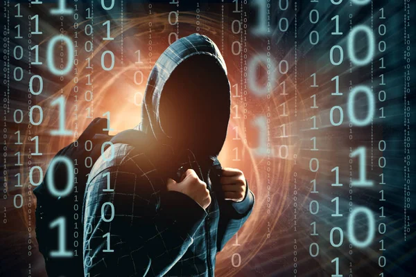 Hacker Kap Hacker Attack Silhouet Van Man Mixed Media Het — Stockfoto