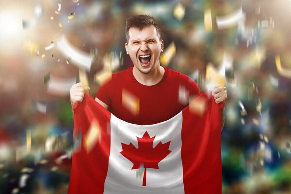 Canadian fan, fan of a man holding the national flag of Canada Mixed media