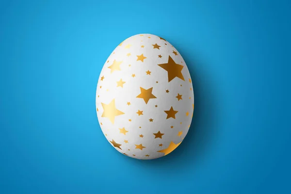 Καλό Πάσχα, βαμμένο αυγό Πάσχας σε μπλε φόντο. Λευκό χρυσό μοτίβο. — Φωτογραφία Αρχείου