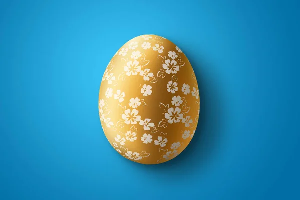 Happy Easter, painted Easter egg on a blue background. White gold pattern. — Stock Photo, Image