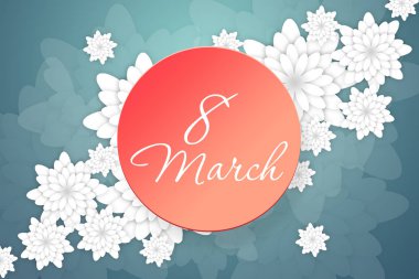 Mutlu kadın - 8 Mart, tatil arka plan kağıt, çerçeve çiçek ile günü. Soyut mavi çiçek tebrik kartı. Moda tasarım şablonu.