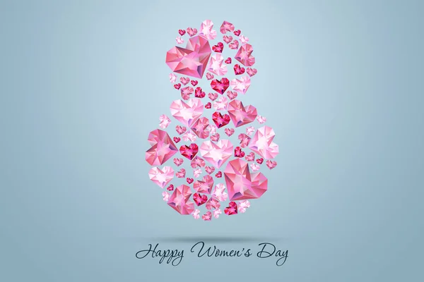 Día Internacional de la Mujer, 8 de marzo. Una figura de ocho diamantes rosados a la vista del corazón, piedras preciosas. Concepto de celebración, pancarta, póster, invitación, fondo . —  Fotos de Stock