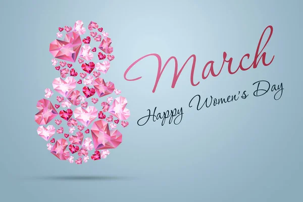 Día Internacional de la Mujer, 8 de marzo. Una figura de ocho diamantes rosados a la vista del corazón, piedras preciosas. Concepto de celebración, pancarta, póster, invitación, fondo . —  Fotos de Stock