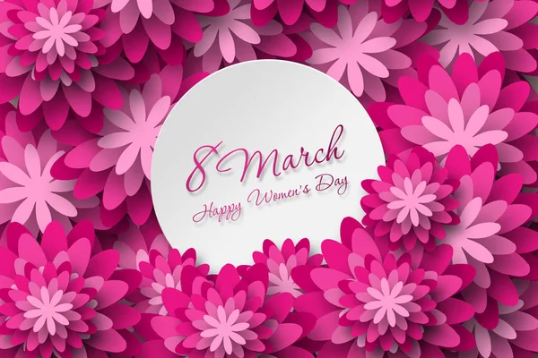 Journée internationale des femmes heureuses - 8 mars, fond de vacances avec du papier, Cadre de fleurs. Carte de vœux florale rose abstraite. Modèle de conception à la mode . — Photo
