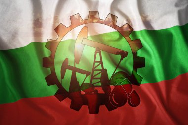 Bulgaristan bayrağı arka üzerinde petrol sondaj platformu. Karma ortamı. Petrol üretimi, mineraller, yeni mevduat, kalkınma kavramı de.