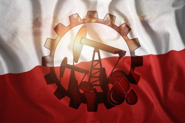 Petrol platformu Polonya bayrağı arka üzerinde. Karma ortamı. Petrol üretimi, mineraller, yeni mevduat, kalkınma kavramı de.