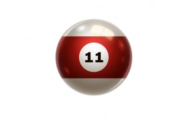 Bilardo, 11 numara, kırmızı balon onbir, beyaz arka plan üzerinde izole. Snooker. İllüstrasyon.