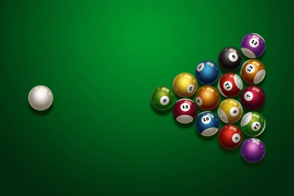 Bilard, pełny zestaw kule bilardowe na białym tle na zielonym tle. Snooker. ilustracja — Zdjęcie stockowe