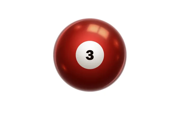 Більярд, червоний м'яч під номером 3, три, ізольований на білому тлі. Снукер. Фондова ілюстрація — стокове фото