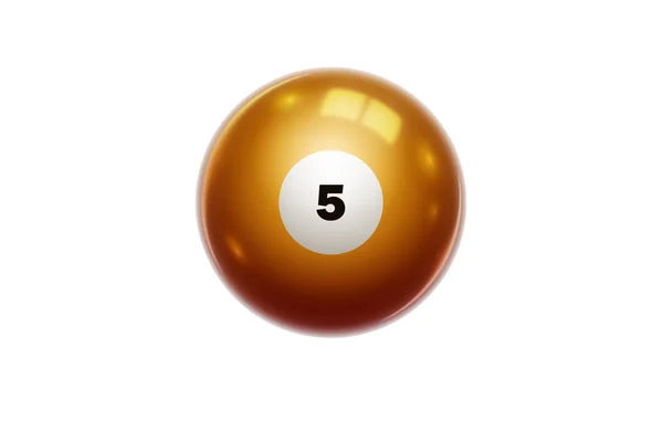 Billiards, Orange ball with number 5, five, isolated on white background. Snooker. Illustration. — Stock Photo, Image