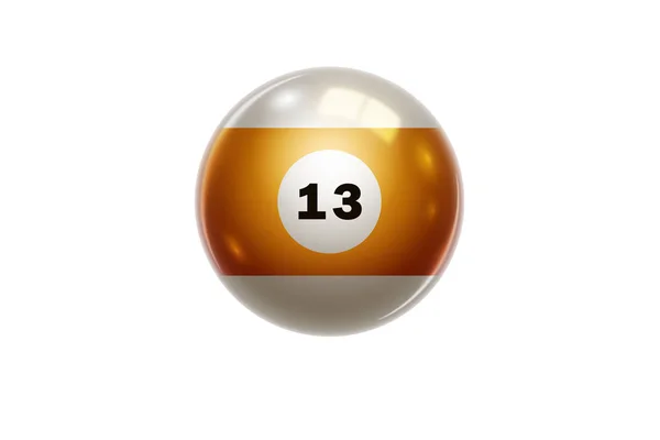 Billiards, Orange ball with number 13, thirteen, isolated on white background. Snooker. Illustration. — Stock Photo, Image