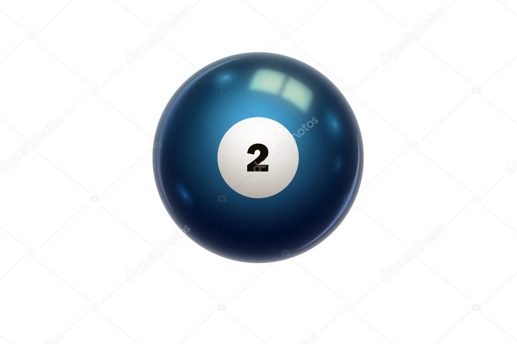 Billiards, Blue balloon at number 2, Two, isolated on white background. Snooker. Stock Illustration
