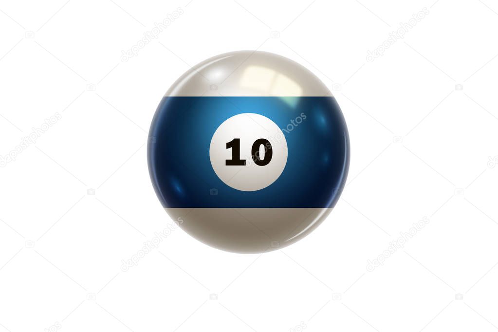 Billiards, Blue ball at number 10, Ten, isolated on white background. Snooker. Stock Illustration