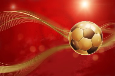 Futbol, 2018 Dünya Kupası Rusya, Kupası, kırmızı arka plan. Spor tema, turnuva, futbol. İllüstrasyon, altın harflerle. kopya alanı, Khokhloma