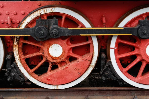 Régi steam locomotive kerekek közelről — Stock Fotó