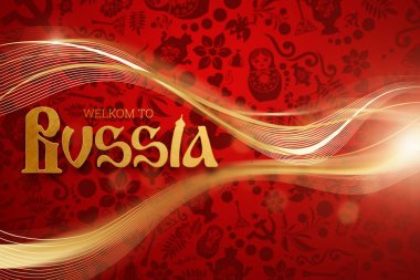 Yazıt Rusya, şık illüstrasyon, futbol arka plan için hoş geldiniz. Mavi duvar kağıdı. Eğilim arka plan 2018. Davetiyeler, hediyeler, broşürler, broşürler.