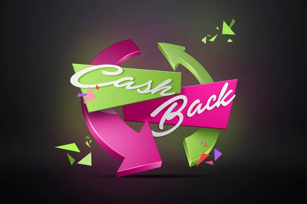 The inscription Cash Back, the emblem image on a dark background. Icon, A symbol of cash back. The concept of business, finance. Black, pink color. Illustration, 3d.