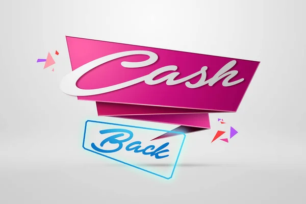 Η επιγραφή Cash Back, η εικόνα του εμβλήματος σε ανοιχτόχρωμο φόντο. Εικονίδιο, ένα σύμβολο της επιστροφή μετρητών. Η έννοια της επιχειρηματικής δραστηριότητας, χρηματοδότηση. Λευκό, ροζ χρώμα. Εικονογράφηση, 3d. — Φωτογραφία Αρχείου
