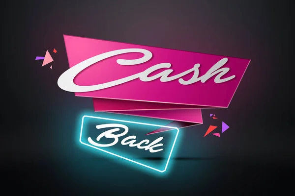 La inscripción Cash Back, la imagen del emblema sobre un fondo oscuro. Icono, un símbolo de devolución de dinero. El concepto de negocio, finanzas. Color negro, rosa. Ilustración, 3d . — Foto de Stock