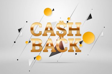 Yazıt Cash Back, amblem görüntü beyaz arka plan üzerinde. İş kavramı, para iadesi, mali, müşteri odaklılık. Beyaz, altın rengi. İllüstrasyon, 3d.