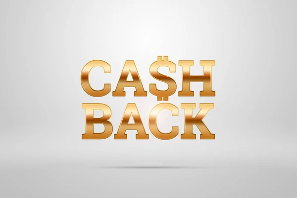 Напис Cash Back, зображення емблеми на білому тлі. Концепція бізнесу, повернення грошей, фінанси, фокус клієнтів. Білий, золотий колір. Ілюстрація, 3d . — стокове фото