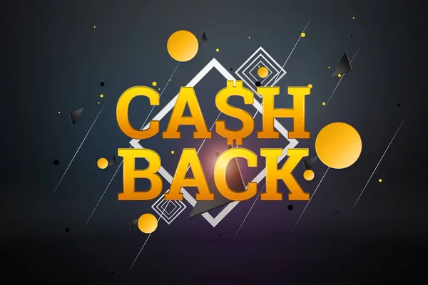 Yazıt Cash Back, karanlık bir arka plan resmine amblemi. İş kavramı, para iadesi, mali, müşteri odaklılık. Beyaz, altın rengi. İllüstrasyon, 3d. — Stok fotoğraf