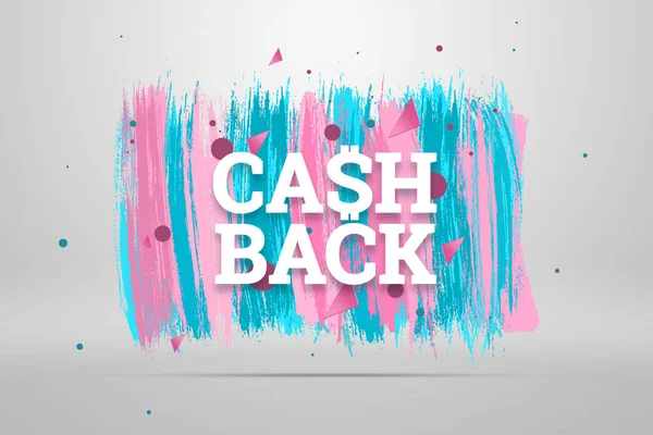 Inscription Cash Back, emblem image on white background. Business concept, money back, finances, customer focus. White, pink, blue color. Illustration, 3d.