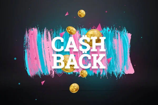 Inscription Cash Back, emblem image on white background. Business concept, money back, finances, customer focus. White, pink, blue color. Illustration, 3d. — Stock Photo, Image