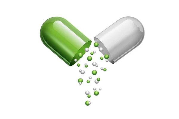 Comprimido Forma Cápsulas Cor Verde Isolado Sobre Fundo Branco Conceito — Fotografia de Stock