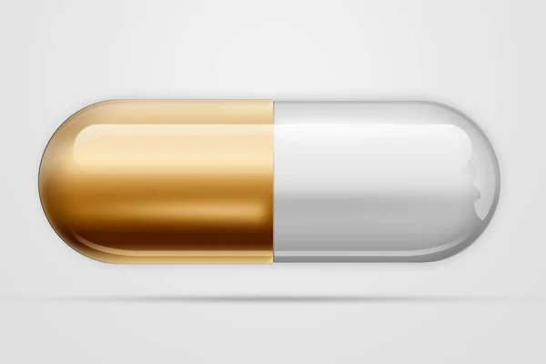 Tablet Podobě Kapslí Zlaté Barvy Izolované Bílém Pozadí Pojem Lék — Stock fotografie