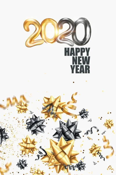 Volantino A4 Felice Anno Nuovo 2020 su sfondo bianco. Disegno in oro nero. Brochure design template, card, banner. Illustrazione 3D, Render 3D — Foto Stock