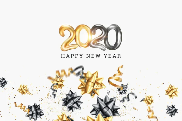 Design creativo felice anno nuovo 2020 su uno sfondo bianco. Disegno in oro nero. Brochure design template, card, banner. Illustrazione 3D, Render 3D — Foto Stock