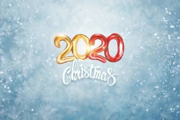 Merry Christmas 2020 on a icy background, happy New year. 《 월 스트리트 저널 》 ( 영어 ). 서체 문자 카드 디자인 템플릿. 선물 포스터의 연휴 인사. 3D 일러스트 , 3D 렌더링. 복사 공간 — 스톡 사진