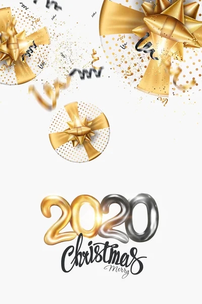 크리스마스 텍스트를 흰색 배경으로 하여, 2020 년. 흑 금으로 된 디자인. 서체 문자 카드 디자인 템플릿. 선물 포스터의 연휴 인사. 3D 삽화 , 3D 렌더링 — 스톡 사진