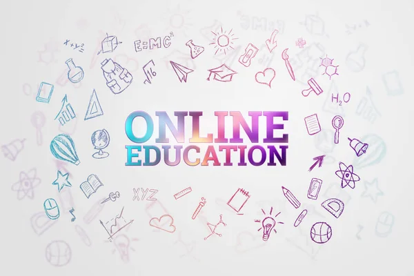 Napis Edukacja online jest kolorowy na jasnym tle. Koncepcja technologii, pozyskiwanie wiedzy alternatywnej, szkolenie online. — Zdjęcie stockowe