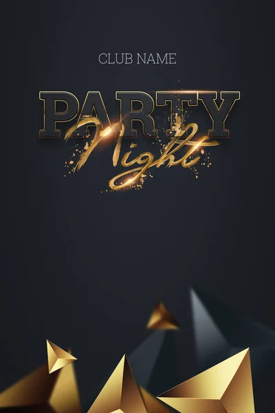 A4 volante creativo para un club nocturno, letras de fiesta nocturna en letras doradas sobre un fondo oscuro, diseño dorado, persona VIP. Tarjeta de invitación, diseño publicitario, espacio para copiar . — Foto de Stock