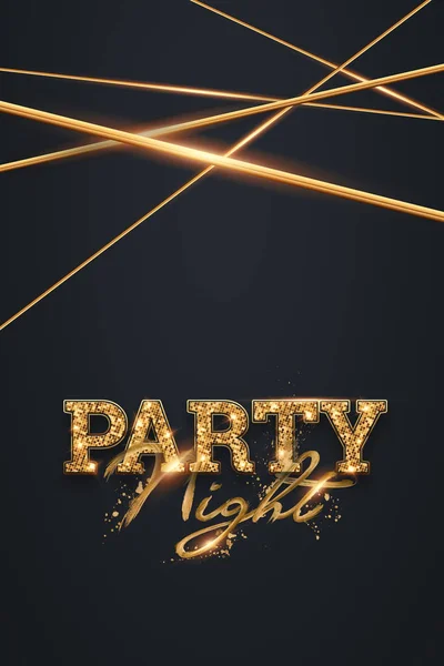 A4 creative flyer for a night club, night party lettering in gold letters on a dark background, golden design, VIP person. Invitation card, advertising design, copy space. — Stock Photo, Image