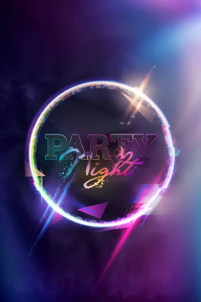 Creative flyer A4 for a night club, the inscription night party on a dark background, neon flashes. Invitation card, advertising design, copy space. — Stock Photo, Image