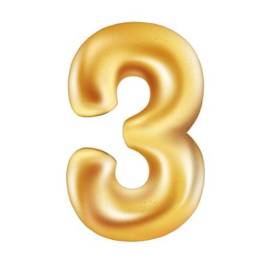 Beyaz arka planda izole edilmiş 3 numaralı altın balon. Metalik balon tasarımı. 3d illüstrasyon, 3d canlandırma