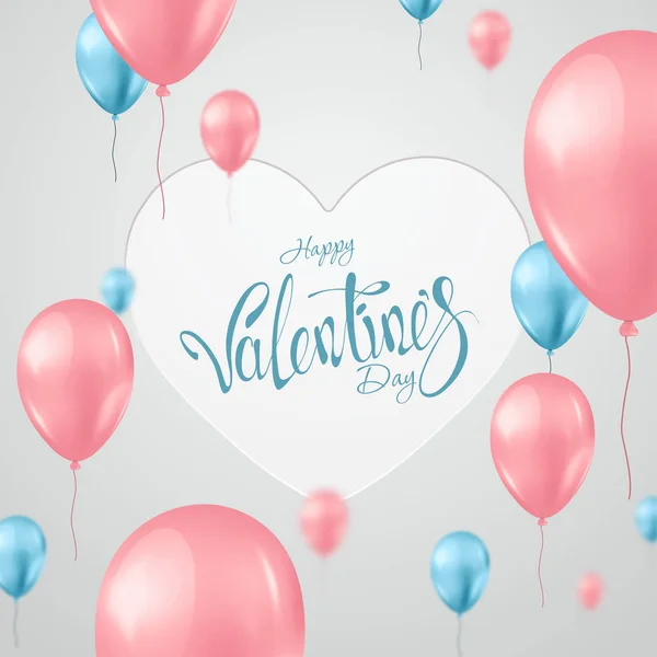 Desenho de dia de Valentim, balões cor-de-rosa e turquesa em um fundo leve. Cartaz de venda, em branco, amor, venda, folheto. Ilustração 3D, renderização 3D . — Fotografia de Stock