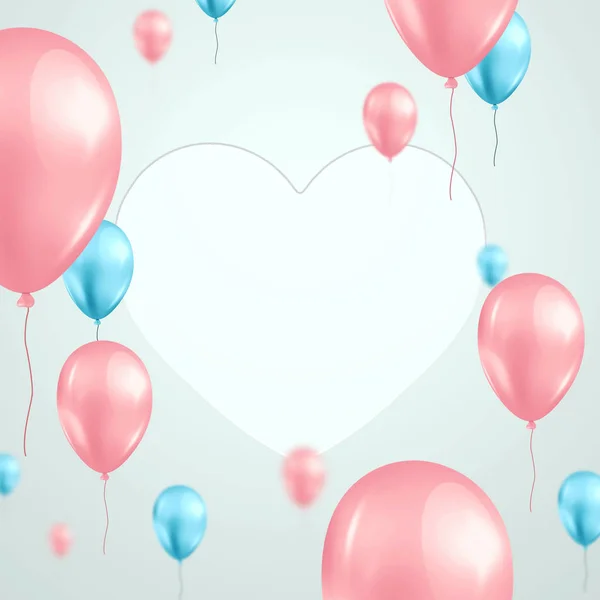 Valentijnsdag ontwerp, roze en turquoise ballonnen op een lichte achtergrond. Verkoop poster, blanco, liefde, verkoop, flyer. 3d illustratie, 3d weergave. — Stockfoto