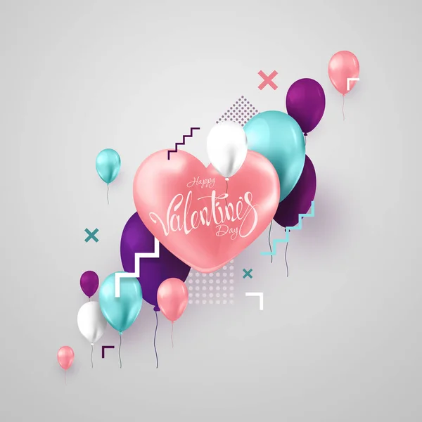 Alla hjärtans dag design, rosa och turkos ballonger på en ljus bakgrund. Försäljningsaffisch, tom, kärlek, försäljning, flygblad. 3D-illustration, 3D-återgivning. — Stockfoto
