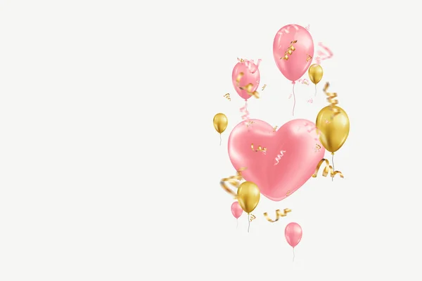 Alla hjärtans dag design, rosa och guld ballonger på en ljus bakgrund. Försäljningsaffisch, tom, kärlek, försäljning, flygblad. 3D-illustration, 3D-återgivning. — Stockfoto